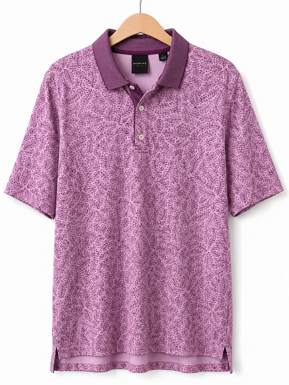 Dunning Golf Men’s Large Purple Leaf Print Performance Polo Shirt